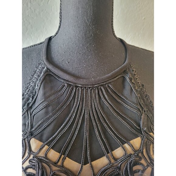 Bebe Black Embroidered Halter Top Size 8 Party Event Clubwear Wedding Cocktail - Picture 2 of 14
